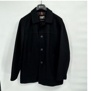 Dockers Mens Black Wool Blend Button Front Car Coat Jacket - L